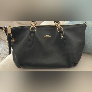 Coach Black Leather Shoulder Bag with Gold Accents
